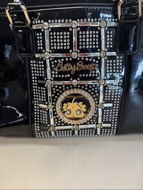 Betty Boop Black Patent Tote with Gold and Silver Accents-V I N T A G E